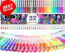 Glitter Gel Pens 32 Color Set Fine Tip for Coloring, Journaling, Art Gifts