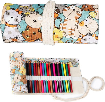 48 Löcher Katzen Federmäppchen, Künstler Bleistifthalter aus Canvas, Rollbare St