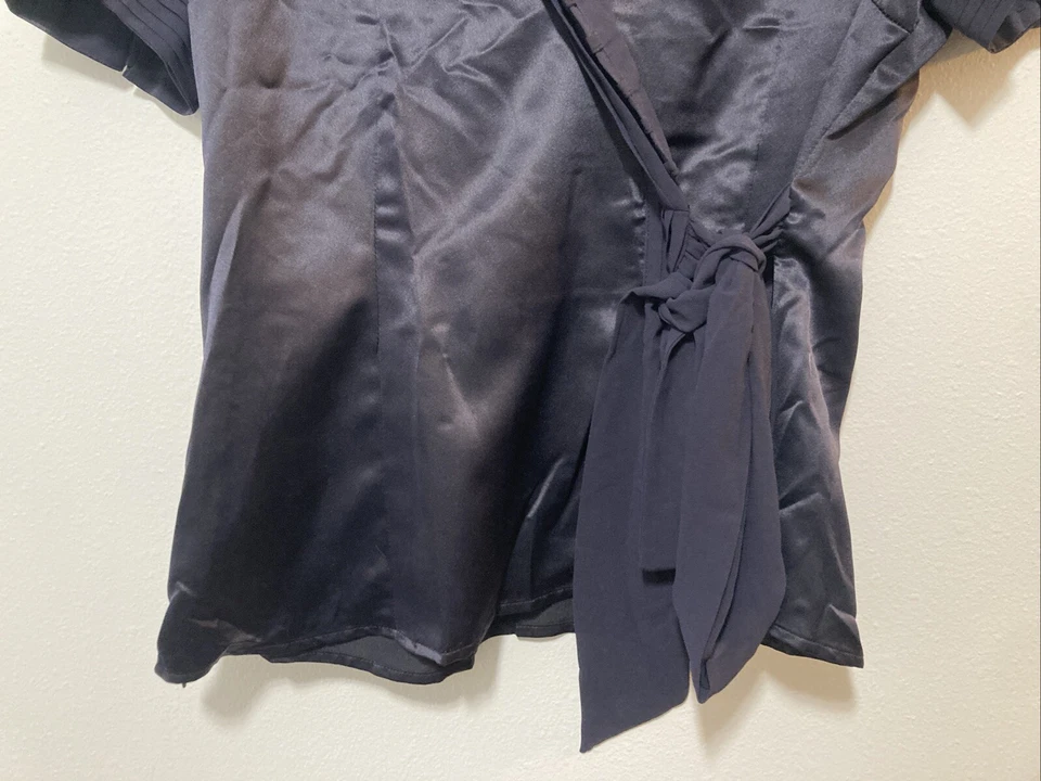 Blusa envolvente Mixit para mujer negra lazo cintura cremallera lateral talla grande Foto 3 de 4