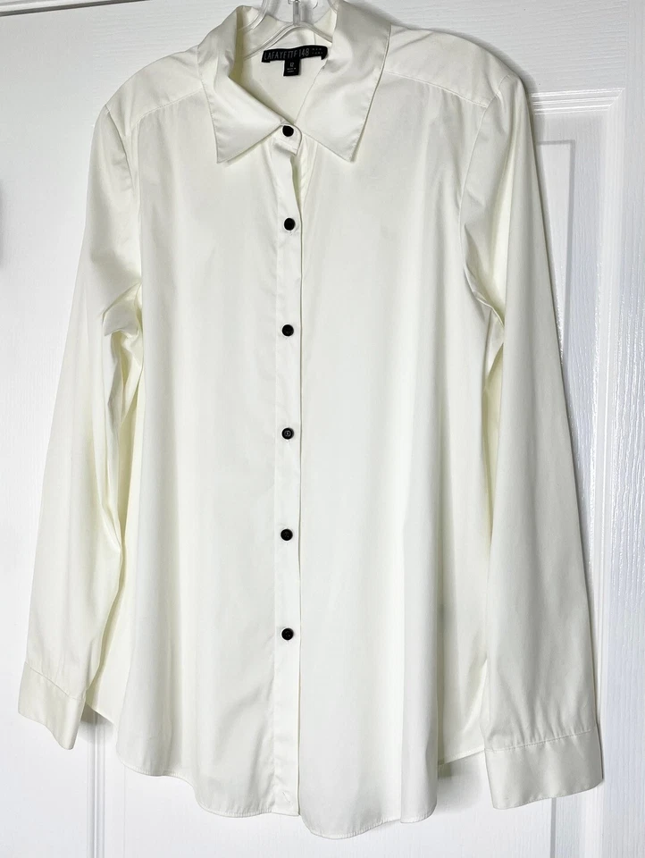 Camisa LAFAYETTE 148 Marfil Algodón Elástico Convertible Envolvente Esmoquin Abotonada 12 L Foto 3 de 4
