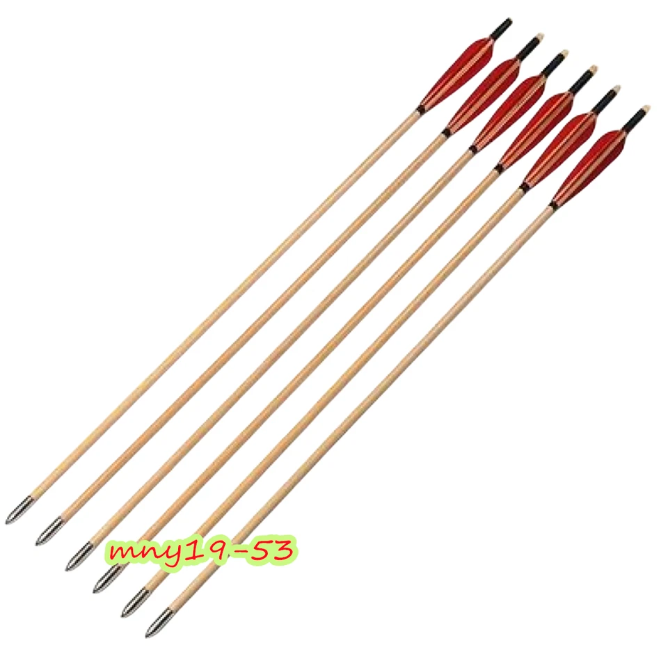 6Pcs Archery Hunting 31.5" Wooden Shaft Arrows Turkey Feather Shooting Practice - Image 2 of 4