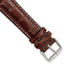 20mm 7.5" Havana Croc-Style Leather White Stitch Silver-tone Buckle Watch Band