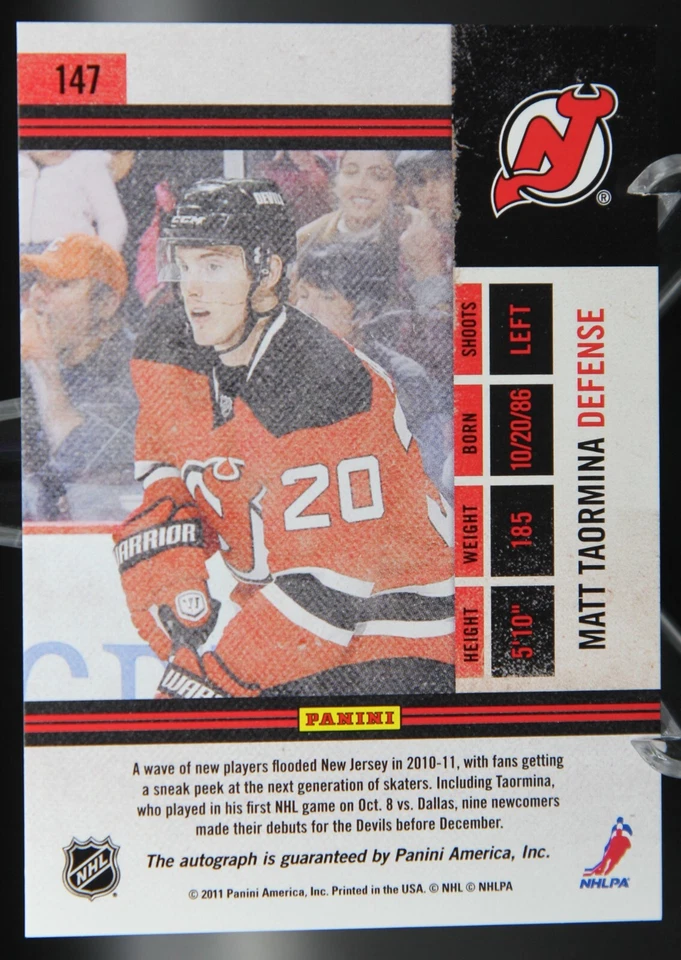 Matt Taormina - 2010-11 Playoff Contenders Auto #147 RC - New Jersey Devils - Image 2 of 2