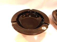 Westmoreland Glass Classic 1980’s Black Glass Ashtray - 2 Piece Set