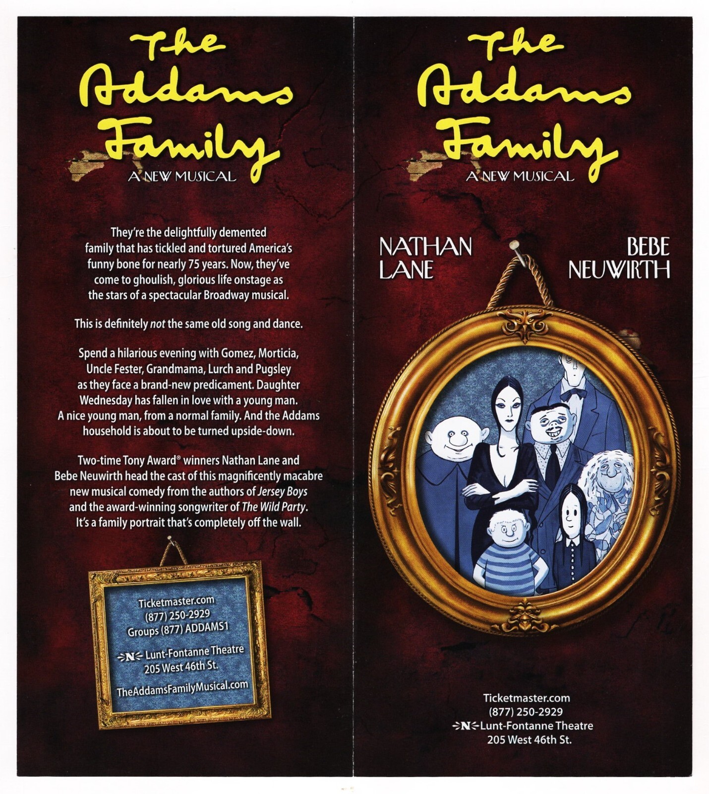 Nathan Lane "ADDAMS FAMILY" Bebe Neuwirth / Andrew Lippa 2010 Broadway Flyer