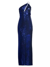 NWT Aidan by Aidan Mattox Asymmetric Metallic Dot Knit Gown Size 2 Cobalt Blue