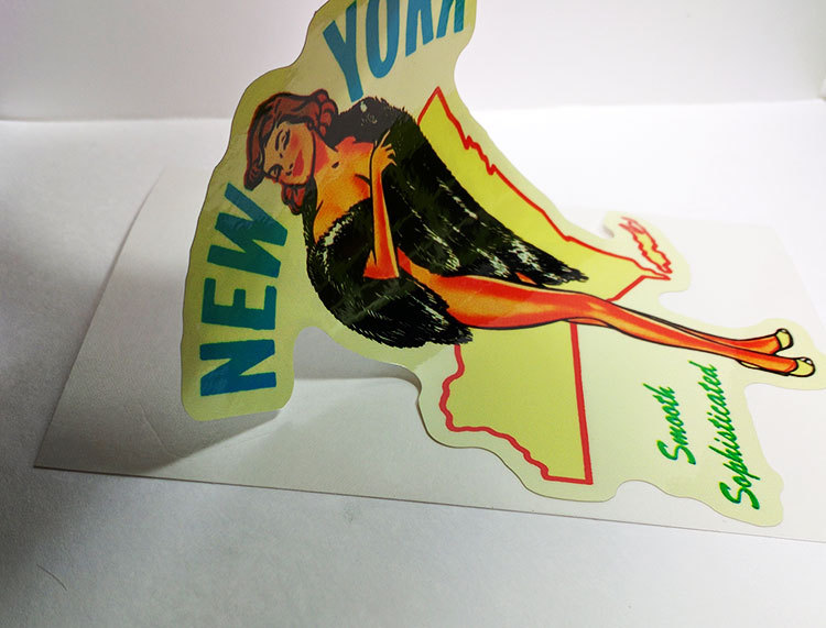New York State Pinup Vintage Style Travel Decal, Vinyl Sticker,Luggage Label