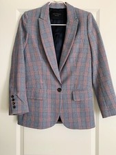 Equipment Jeanne Wool Blend Check Plaid Blazer In Blue Multi Size 4