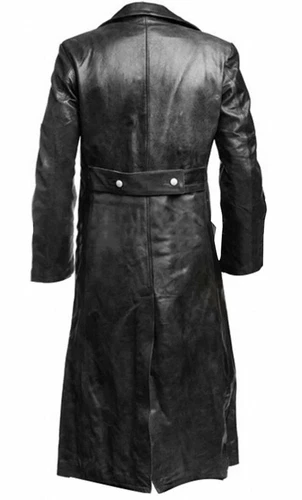 MEN'S GERMAN CLASSIC WW2 MILITARY UNIFORM OFFICER BLACK LEATHER TRENCH COAT - Picture 4 of 14