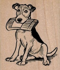 Dog Delivering Paper 2 1/4 x 2 1/2" Rubber Stamp, Dog Stamp