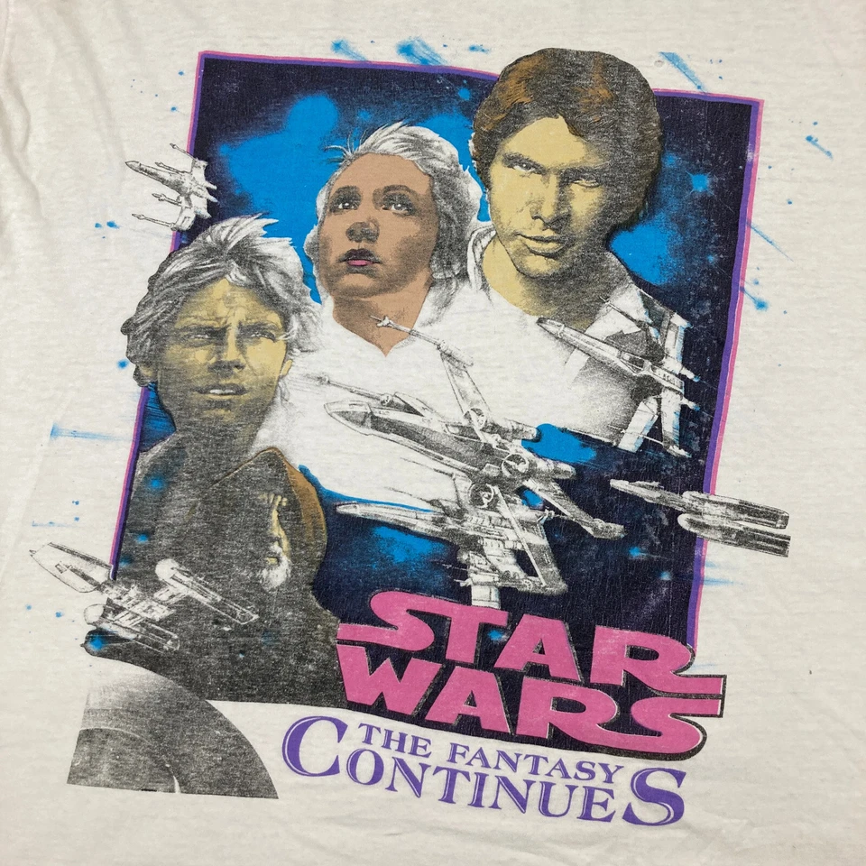 Camisa De Colección Star Wars Para Hombre L Blanca La Fantasía Continúa Puntada Única Camiseta Años 90 Foto 3 de 4