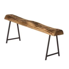 Vintiquewise Accent Bench Rustic Carved Wood Natural Log Entryway Indoor Outdoor