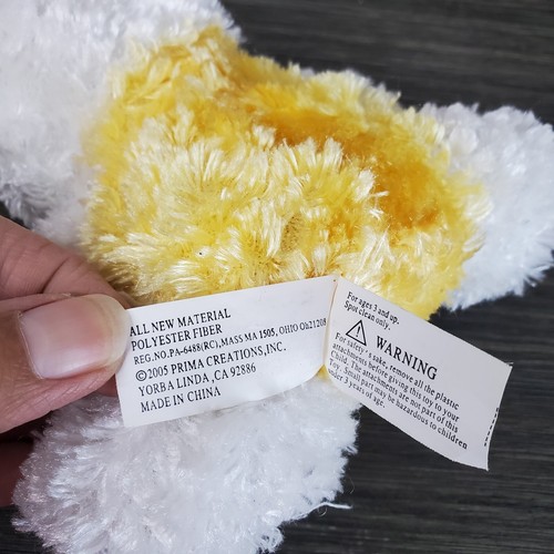 Prima Creations Small 6" White And Yellow Silky Easter Bunny Plush Rabbit SOFT - Picture 5 of 7