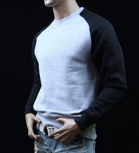 Mens Baseball Raglan Long Sleeve Casual Crew neck Fleece Warm Thermal Sweatshirt - Picture 3 of 9