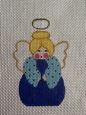 Hand Painted Needlepoint Canvas 18 CT  LITTLE ANGEL XMAS ORNAMENT IN BLUE DRESS