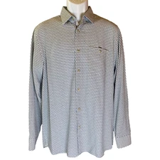 Ted Baker Mens 4 (L) White Gray/Blue Print Cotton Button Up Long Sleeve Shirt
