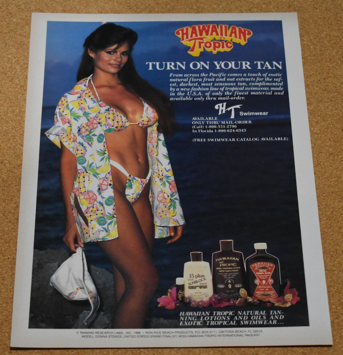 1986 Print Ad Turn on your tan Hawaiian Tropic pinup lady bikini