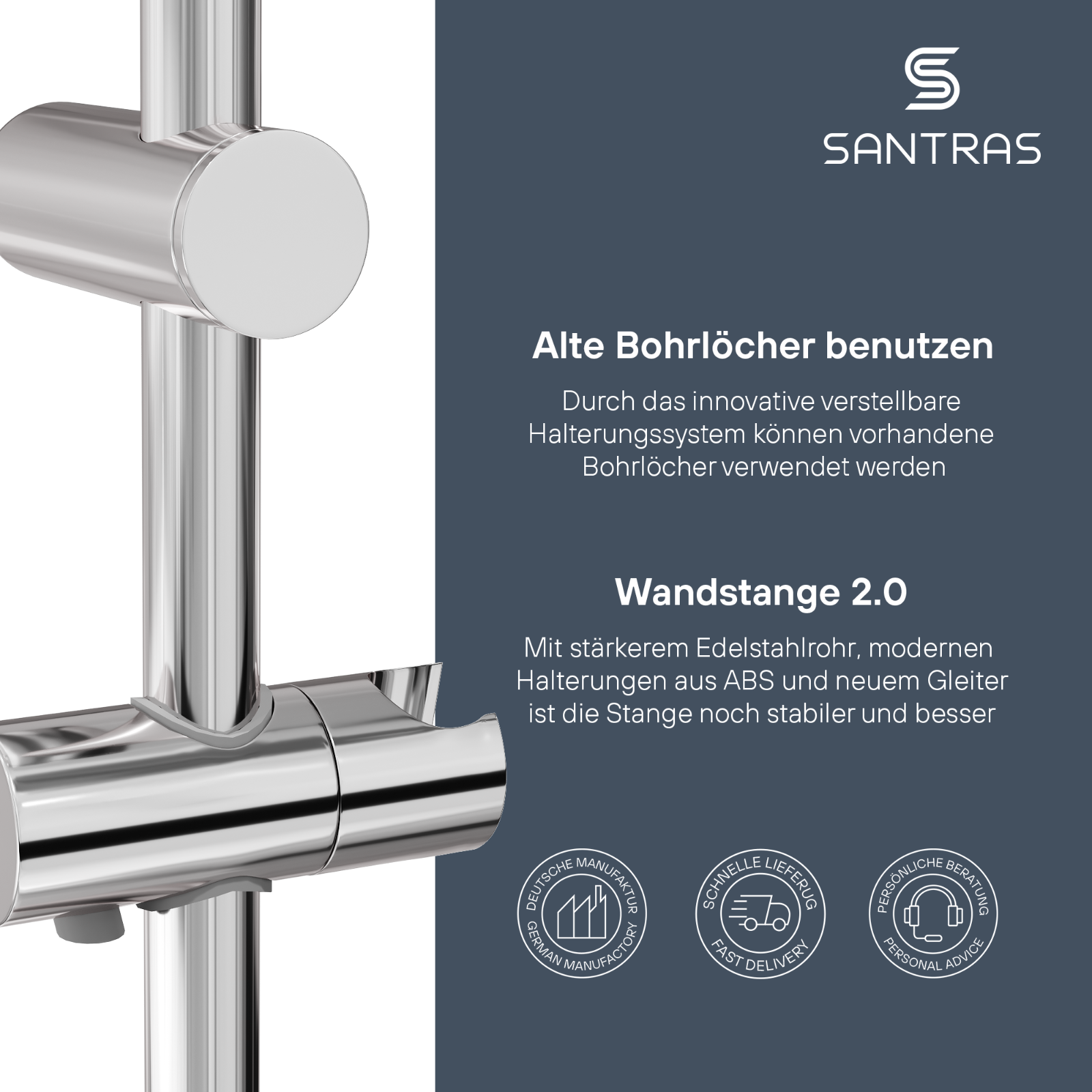 SANTRAS® Zapfen-Schieber Halter für Wandstange Duschstange SANTRAS® Zapfen-Schieber Halter für Wandstange Duschstange