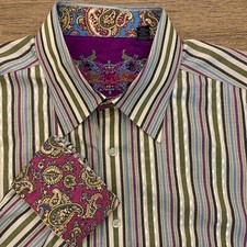 ROBERT GRAHAM button up Stripe Paisley FLIP CUFF Mens 2XL. Long Sleeve