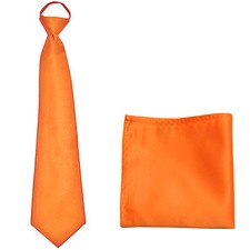 New Polyester Men's ready knot pre tied neck tie  hankie solid formal orange
