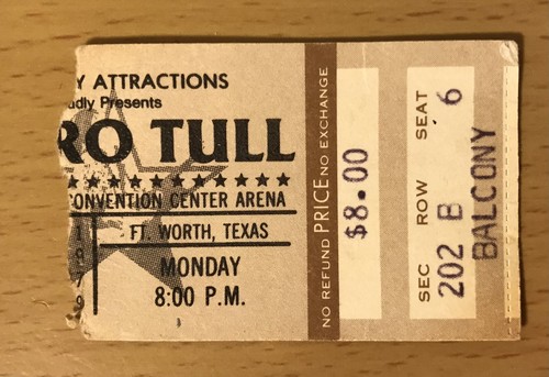 1979 JETHRO TULL BURSTING OUT TOUR 4/30 FORT WORTH CONCERT TICKET STUB 6