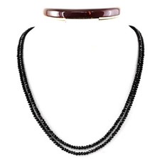 104.00 Cts Natural 2 Strand Black Spinel Round Faceted Beads Necklace- NK 15MH7