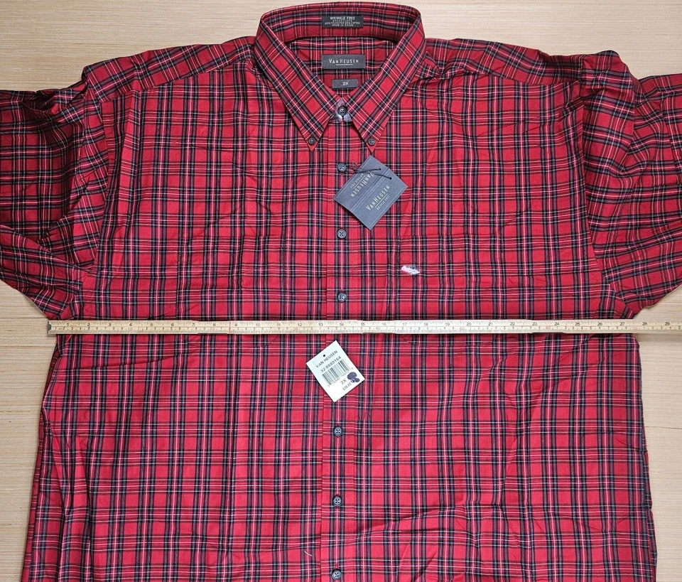 Van Heusen Broadcloth Button Up Shirt XXL 18 18.5 Red Tartan Plaid NEW - Image 4 of 4