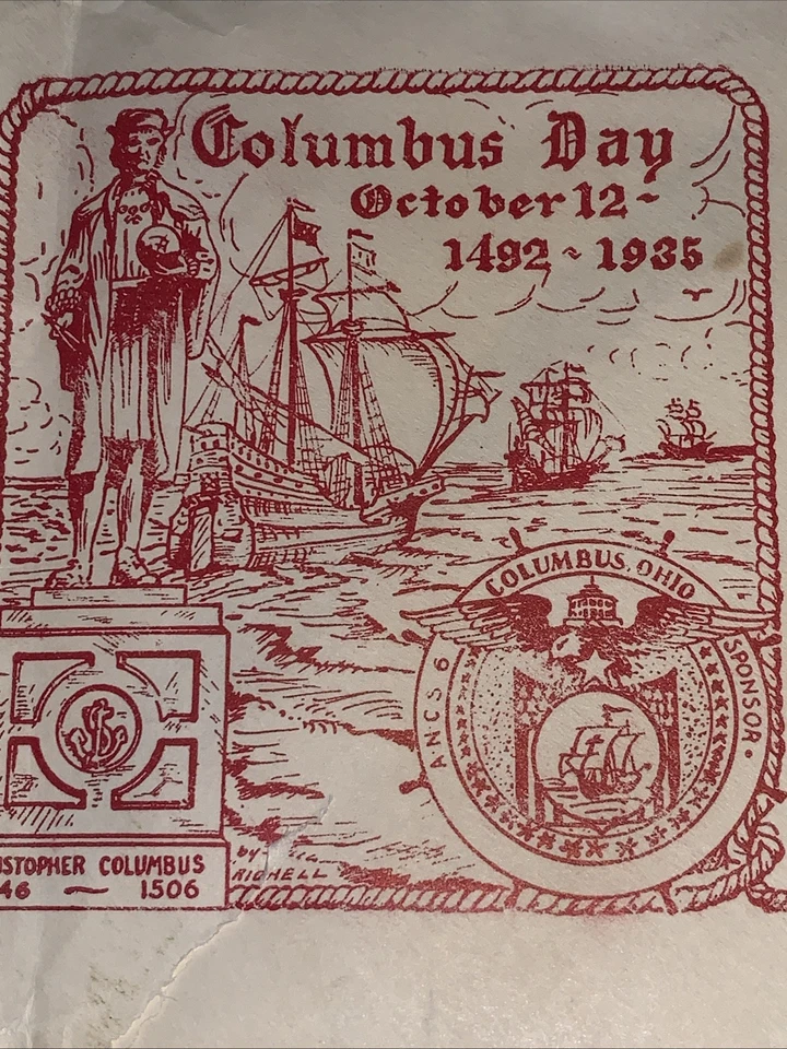 1935 FDC Columbus Day Cachet -Buy US Savings Cancel Stamp/ Oct 12 Columbus Ohio - Image 3 of 4
