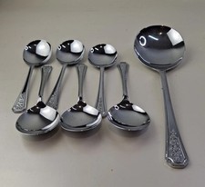 Chrome Played 7 Piece Cutlery Set 1 Serving Spoon 6 Soup Spoons Boxed JM209