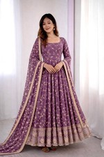 Purple Faux Georgette Gown Bottom With Dupatta For Indian Functional Wear