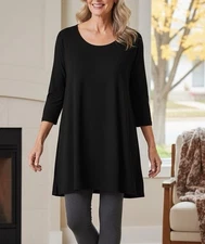 Joan Vass Long Black Tunic Top With Side Slits 1X