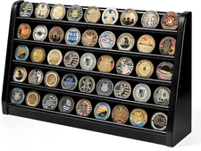 Challenge Coin Display Case, 5 Rows Military Coin Black Wooden Holder Rack Stand