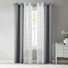 Solid and Printed Sheer Grommet Curtain Panel Set Gray Flannel 27.5" W X 84" L