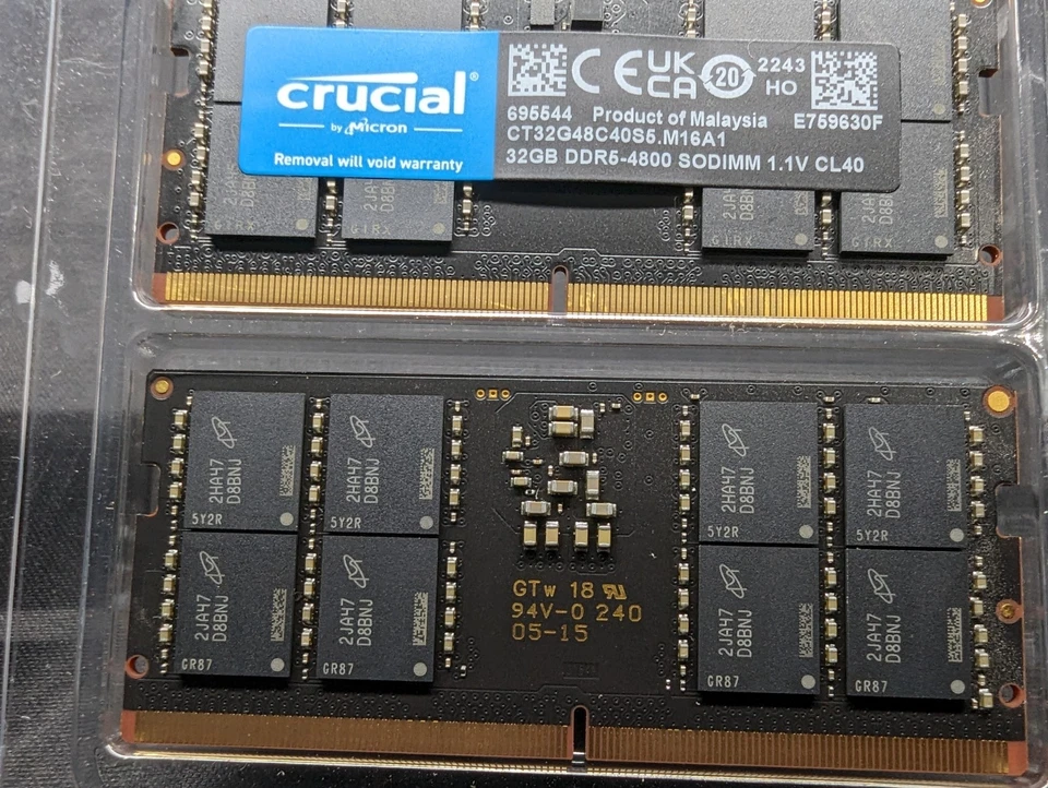 Crucial 64GB DDR5-4800 SODIMM Memory Kit - Black (CT2K32G48C40S5) - Image 3 of 4