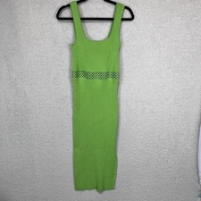 House of Harlow Ribbed Eyelet Bandage Dress Womens M Lime Green Midi Stretch