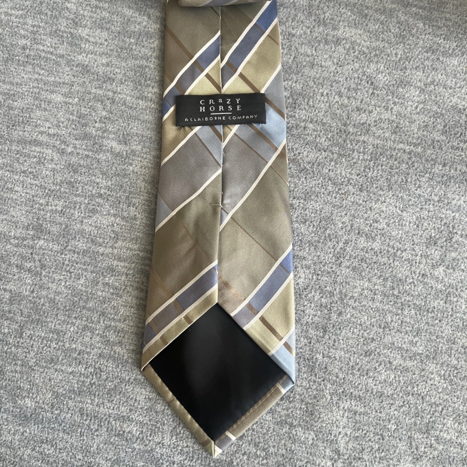 Crazy Horse Men’s Necktie Claiborne Co. Geometric Print Silk Handmade Blue Green - Image 4 of 4