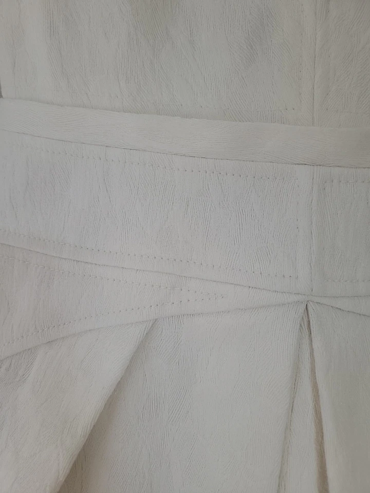 J. Mendel Paris象牙色V领连衣裙女式6锦缎结构褶饰袖 — 第 2/4 张图片