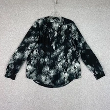 Simply Vera Vera Wang Top Women's S Black Roll Tab Long Sleeve Oversized Career