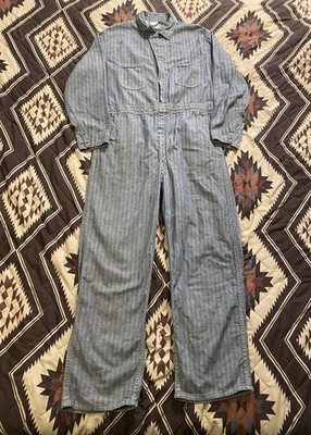 Vintage Blue Bell Herringbone Denim Coveralls Pre Shrunk Men s Size Large 42-44