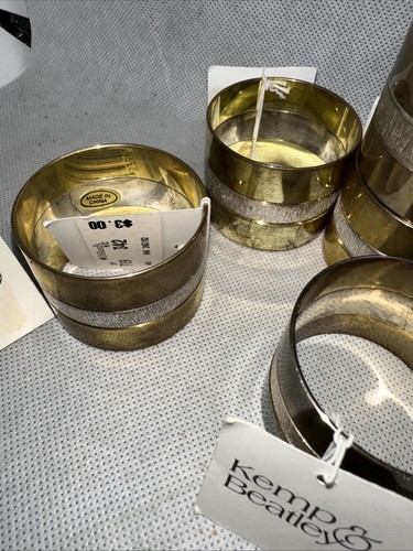 Kemp $Beatley Two Tone Silver & Gold Metal Round Napkin Rings Set 8 MCM Vintage - Picture 3 of 4
