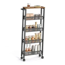  Slim Rolling Cart, 5 5 Tiers (5.1"D x 39.2"H) Rustic Brown + Classic Black