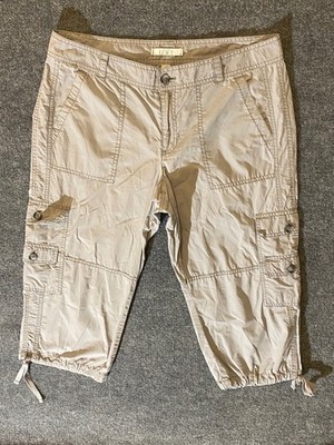 LOFT Cargo Capris Womens 12 Gray Drawstring Ankle Button Pocket Cotton Utility