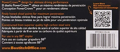 Bostitch Office B8 PowerCrown Premium Staples, 0.25 Inch Leg, Full-Strip - Imagem 3 de 4