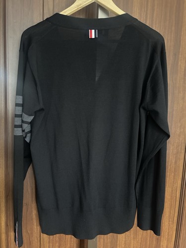 Thom Browne Men’s cardigan, Black With Grey Four Bars On One Arm. Size 4 (XL) - Picture 2 of 13
