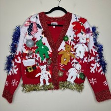 Ugly Christmas Sweater Beanie Babies LIGHTS UP Tinsel Xmas Party Winner Sz Small