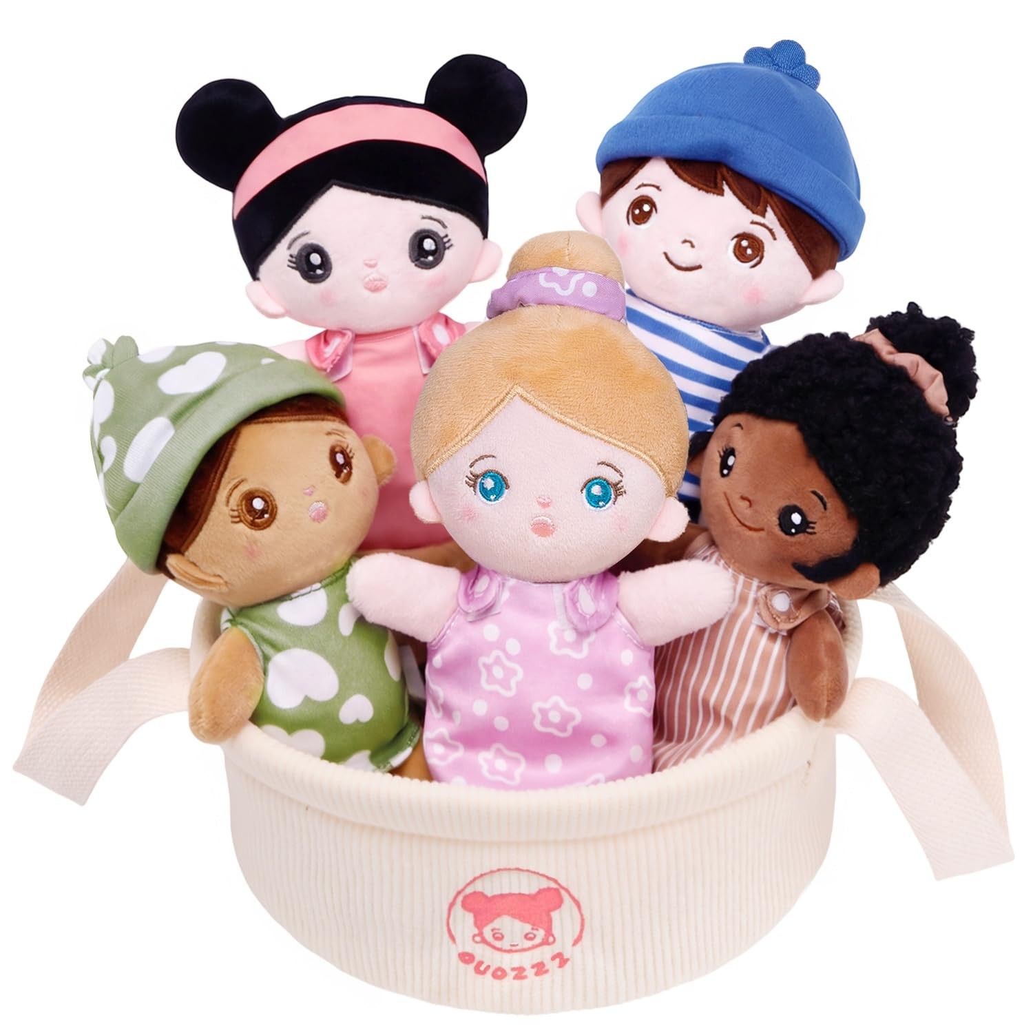&ndash; Set Of 5 Multicultural 8.8&Prime; Plush Dolls In Basket | Diversi...