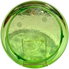 Vintage Green Glass Serving Plate 10” Floral Footed Depression Style Late 20th
