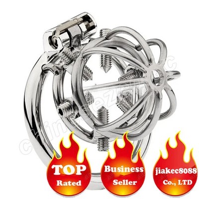 Male Stainless Steel Chastity Cage Chastity Device with Spiked Sissy Locks Rings
