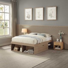 Double Bed Frame Wooden Platform Storage Drawers Slatted Base Sturdy Bedroom