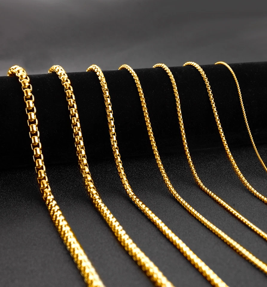 Collar de cadena de caja relleno de oro de 18 quilates para hombre y mujer 18-24 pulgadas, 2-4 mm Foto 4 de 4